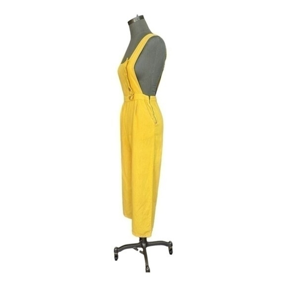 ZARA Gold Ruffled Jumpsuit XS/S Sleeveless Cropped Linen Cotton Zip Side VG - Picture 10 of 13